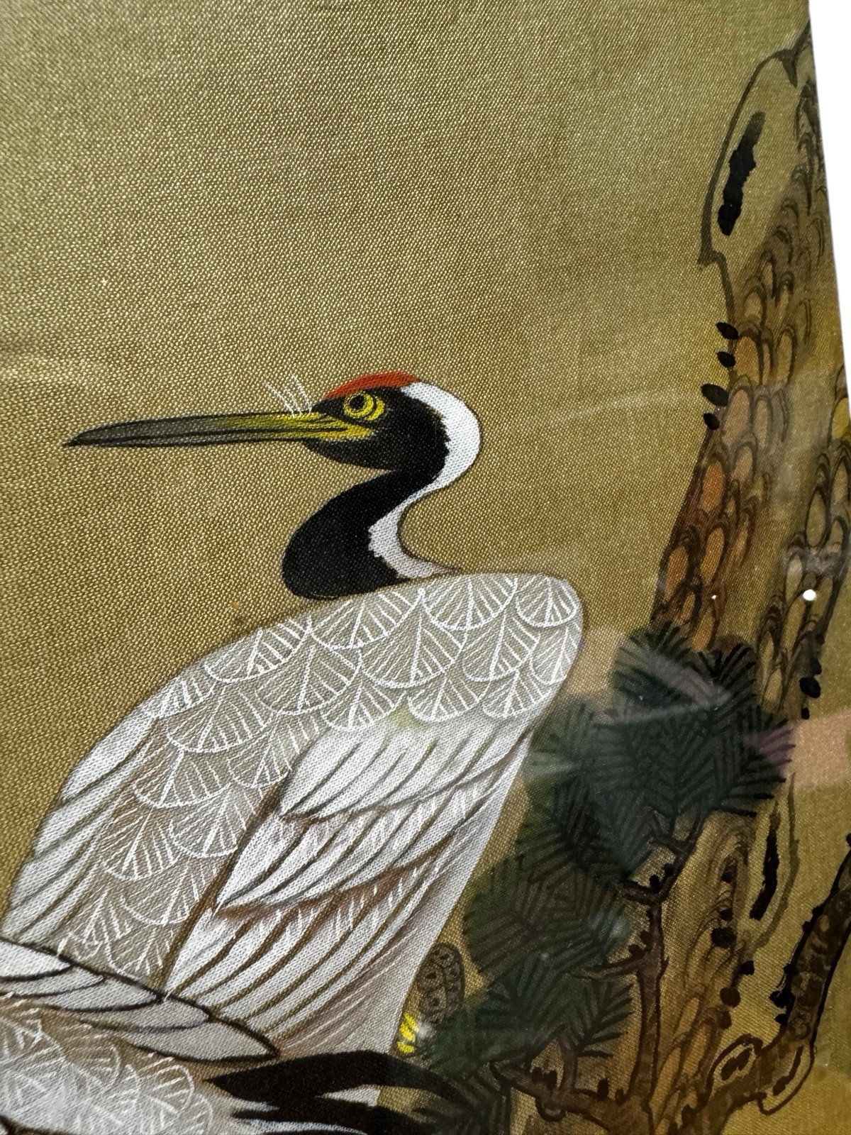 Vintage Wu Ping Painting, Oil On Silk, Taiwanese, 2 Cranes