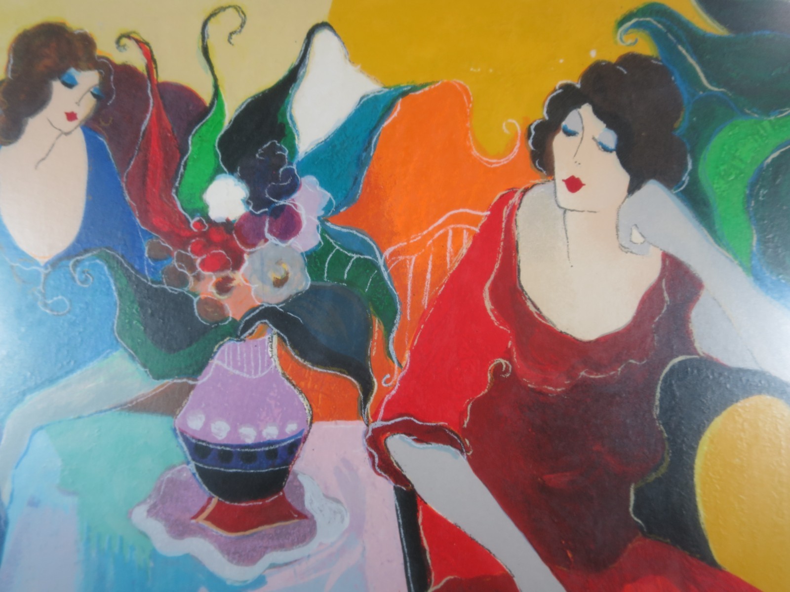 Itzchak Tarkay Signed Serigraph Two Ladies Women Seated Limited Ed 20″x22″ Frame