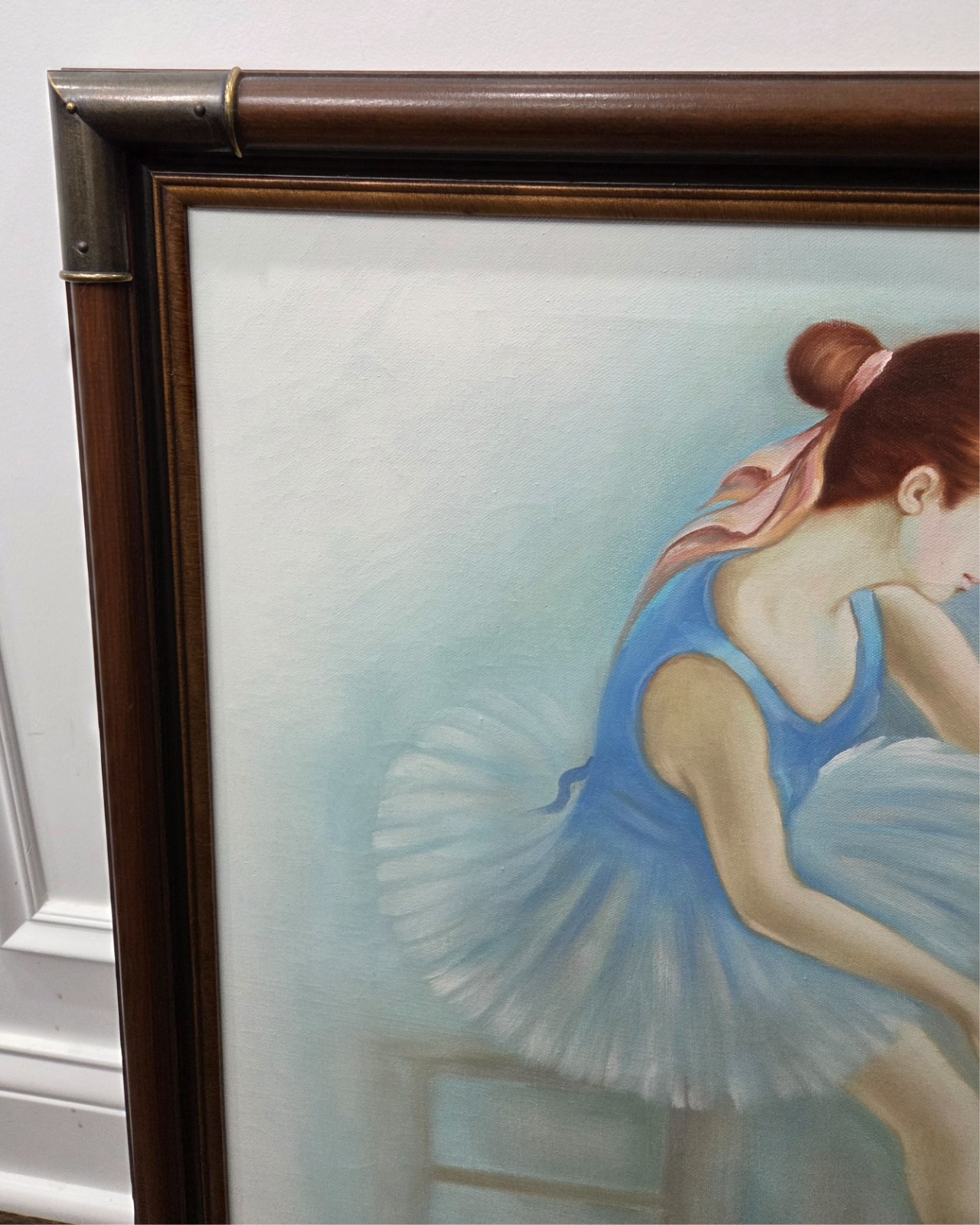 Ballet Dancer Original Framed 1980s Ballerina Oil Painting by Artist Don Larson