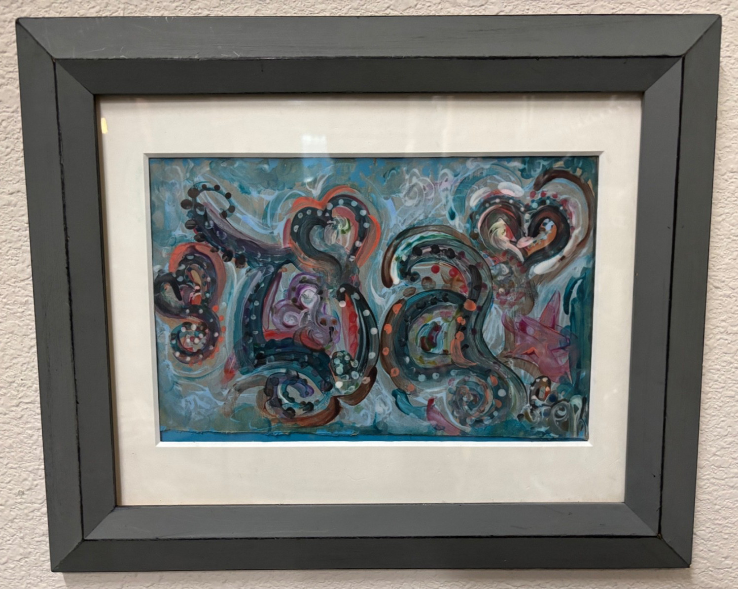 Vtg 1990’Whimsical Watercolor Painting Framed Art Wall Shabby Chic 14×17″