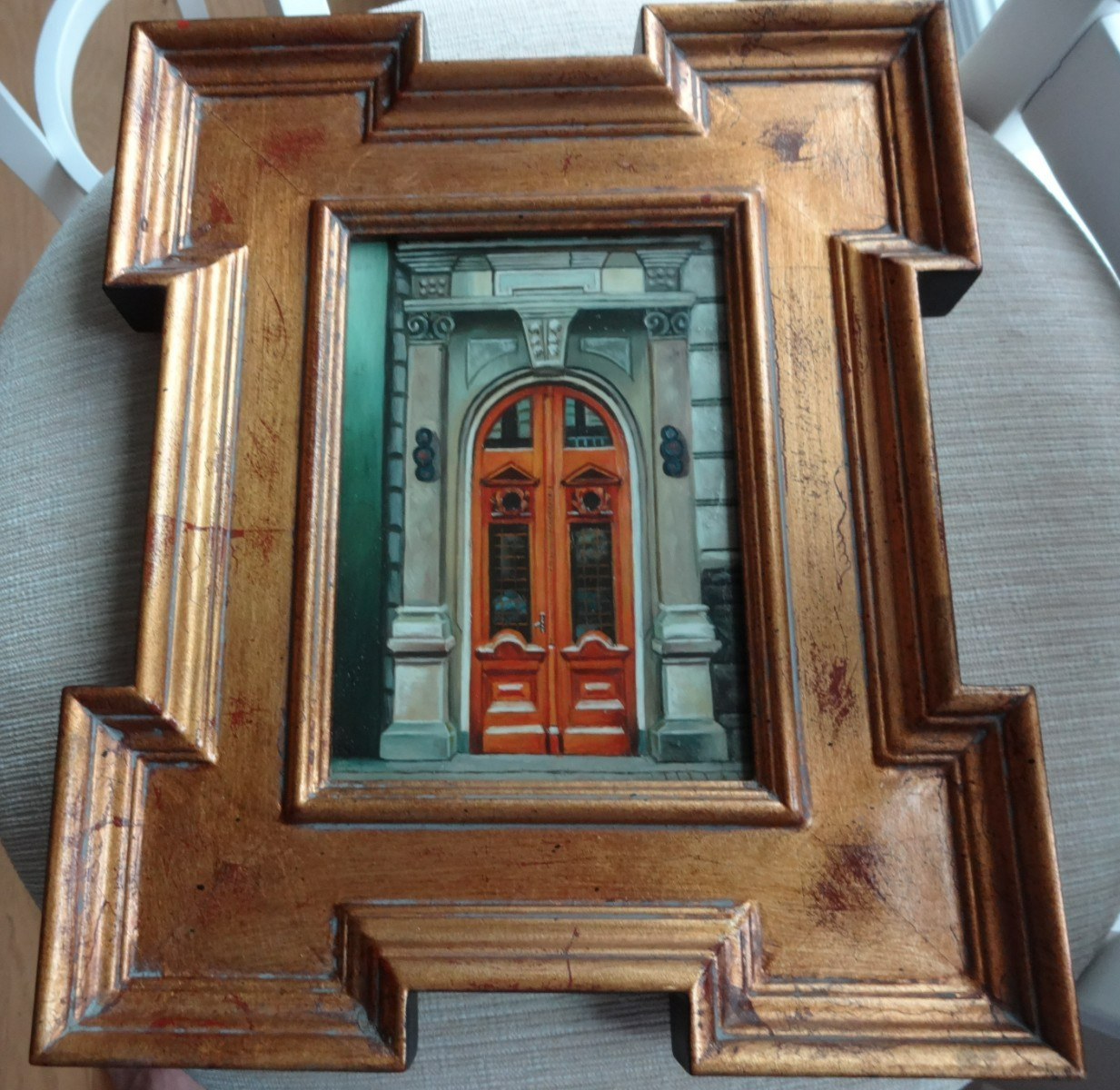 Painting 8″ X 10″ Doors in Mexico Original Painting Gold painted Wood Frame