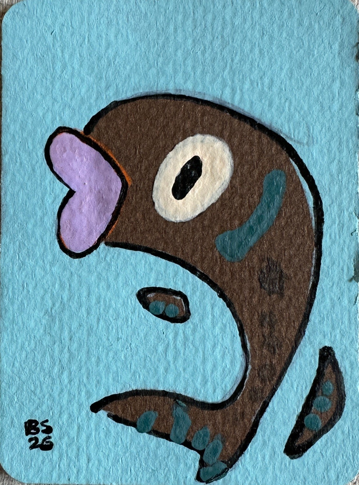 ACEO Original Acrylic Fish Funky Sea Creature Art by Bri Sander 3.5 x 2.5” OOAK