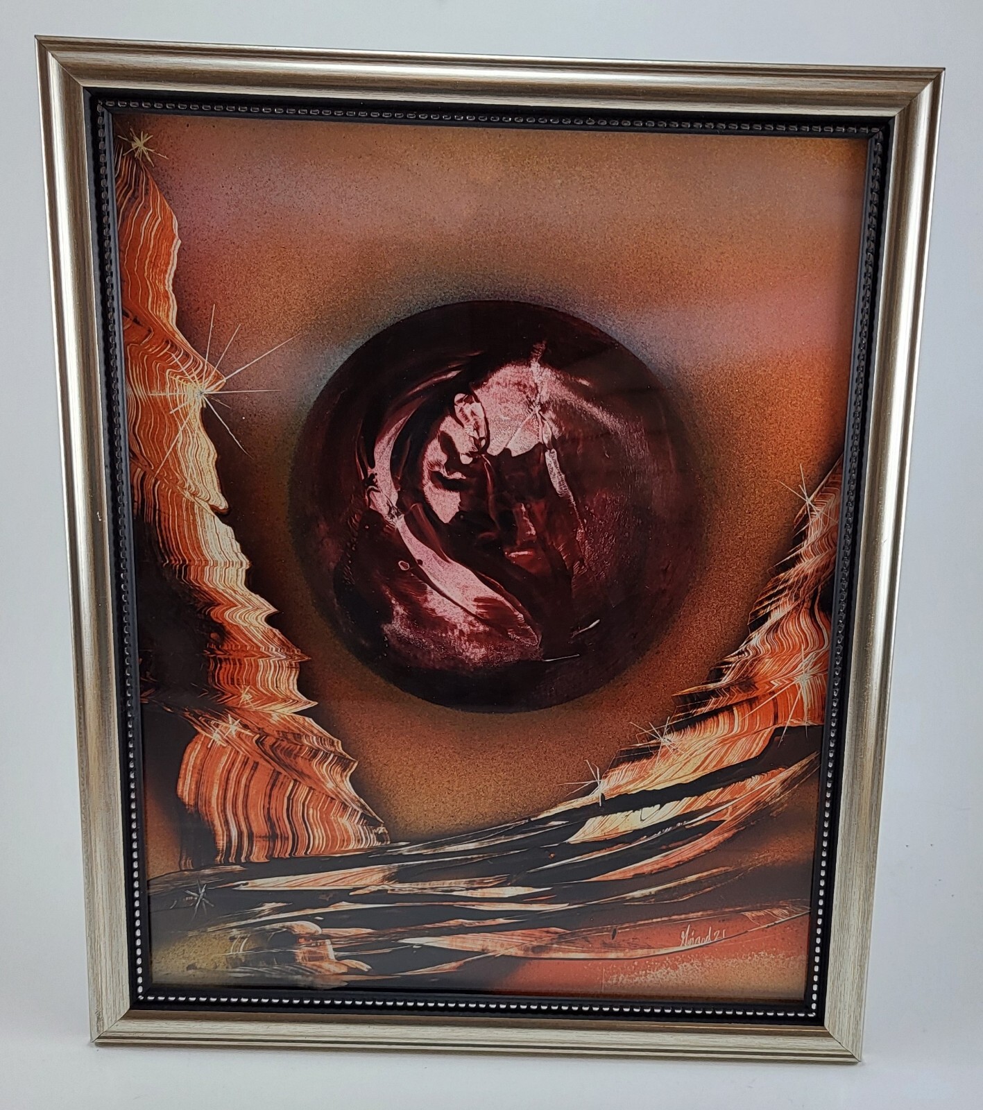 Framed Original Landscape Art in Brown to Orange colors by artist Jason Girard.