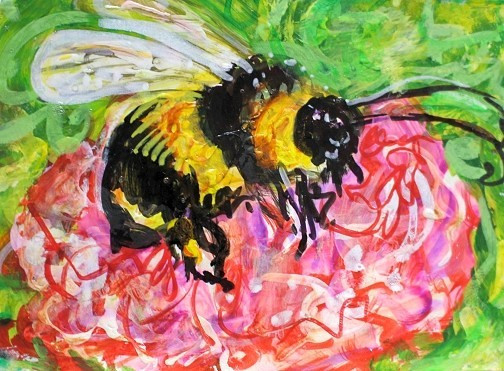 ORIGINAL ACEO PAINTING Bumble BEE Honey Spring Summer Insect Nature ATC ART