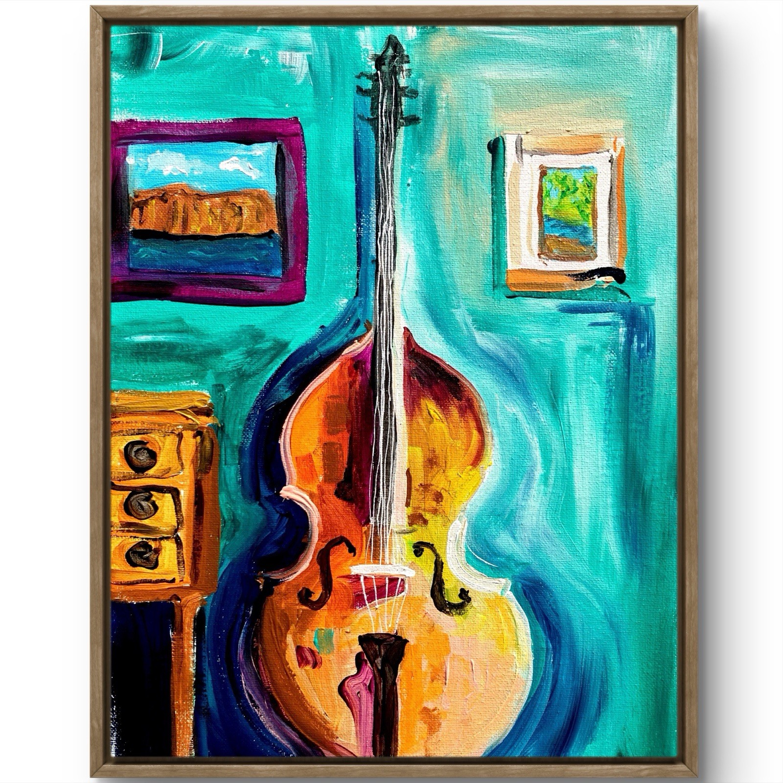 TITA PAINTZ Upright Bass Musical Instrument Hand Painted 11×14 Canvas Wall Art