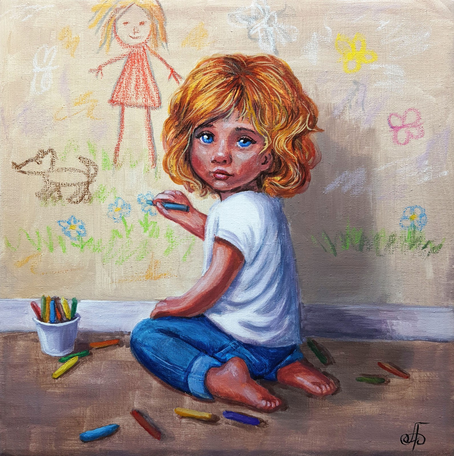 Little Girl Portrait Acrylic Painting Original Child Art Canvas Modern 10×10