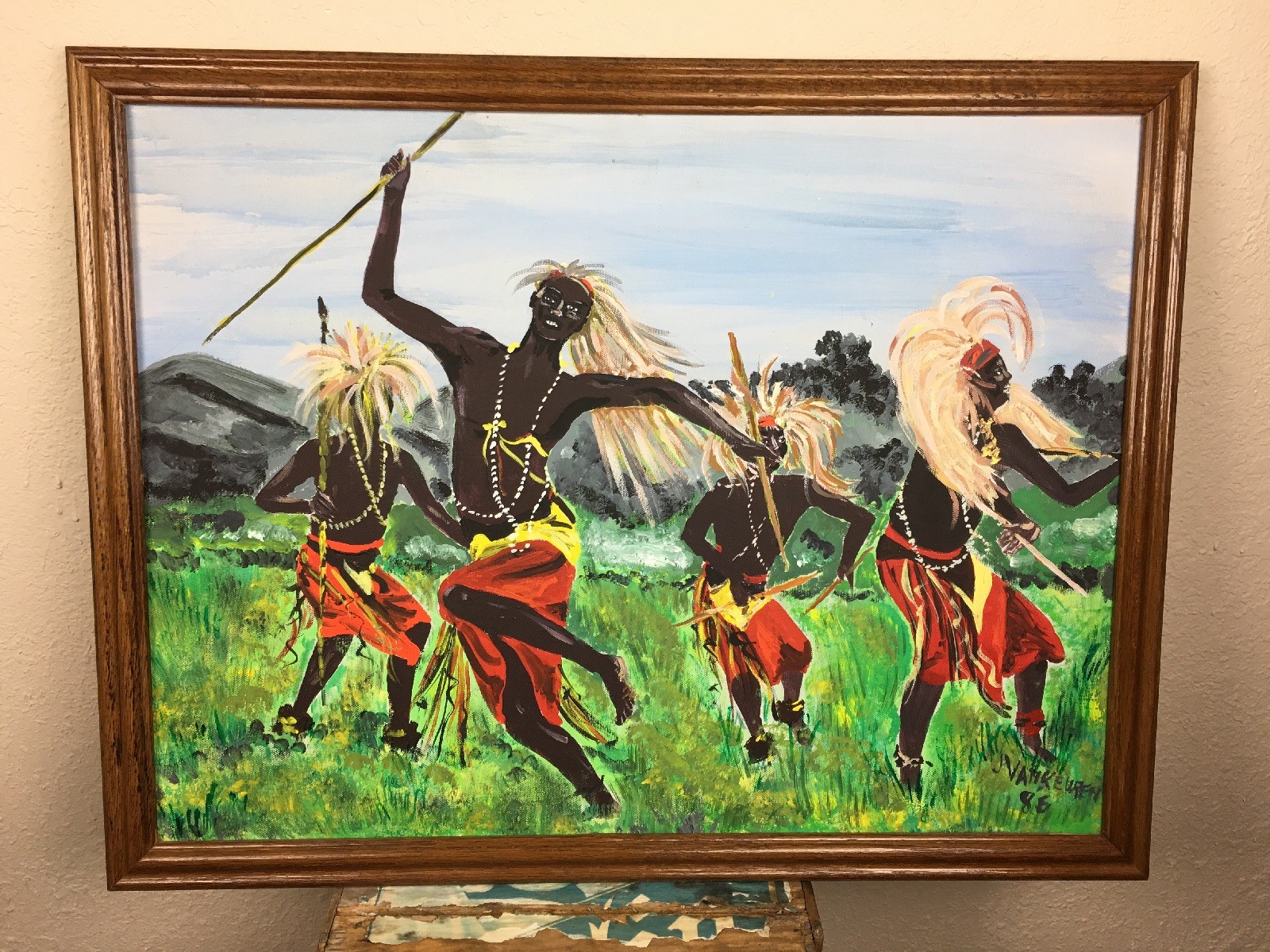 Tribal Dancing Africa Original Art Acrylic oil canvas Men African J Van KeuRen