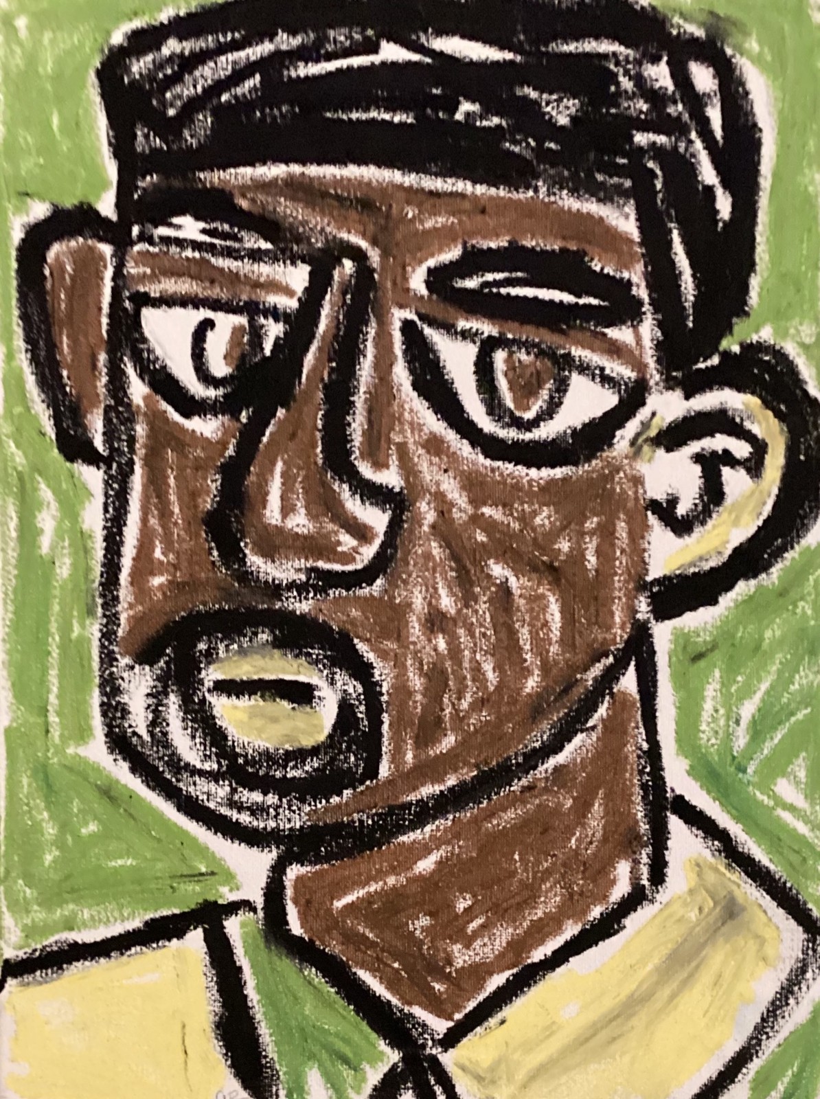Neo Expressionism Black Boy Face Figure Person Green Original Art 11×14 Canvas