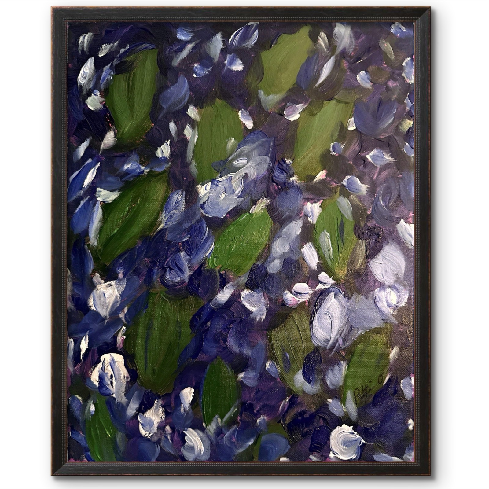 Midnight Hydrangeas 14×11 Abstract Floral Expressioni Painting Canvas Signed