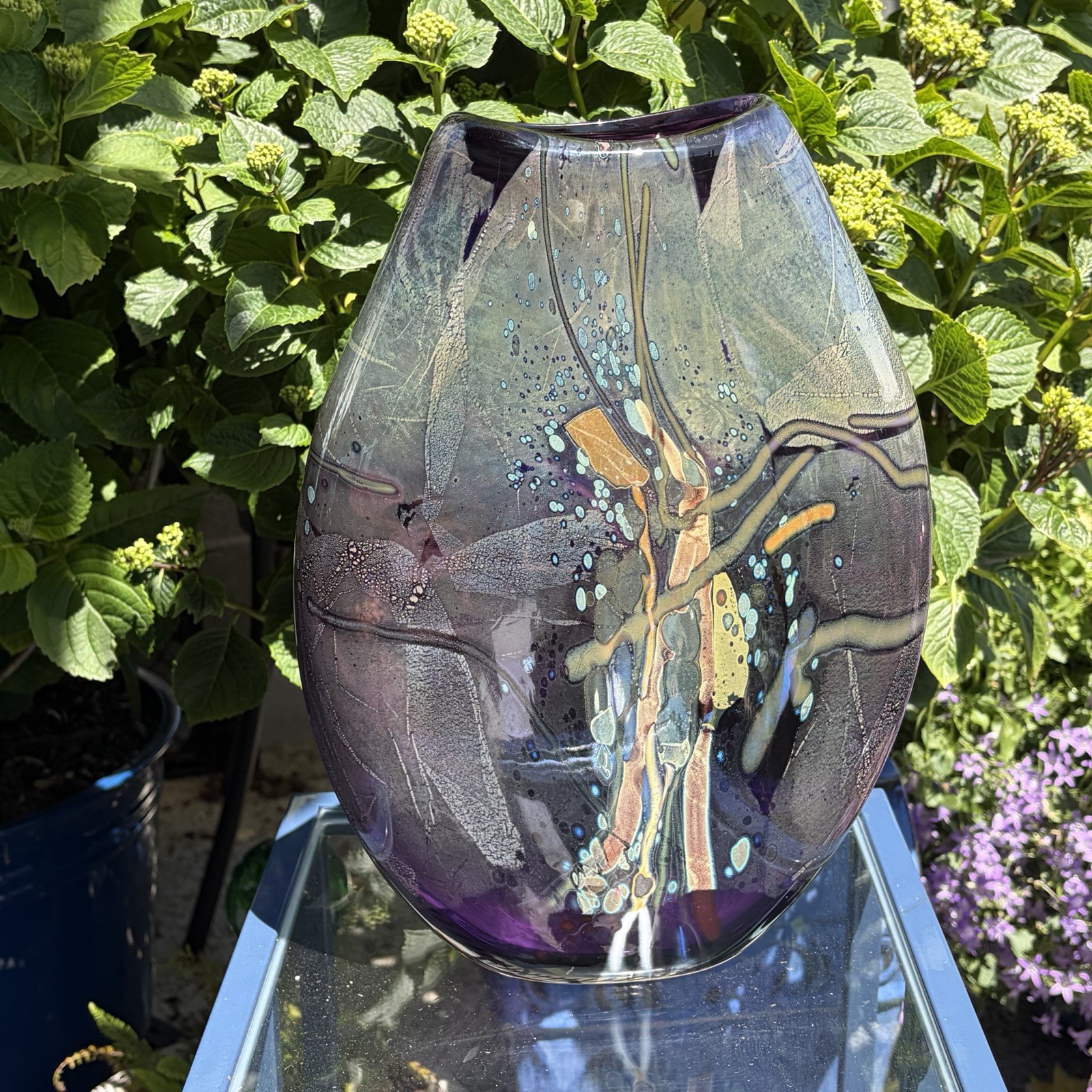Dan Bergsma Stunning Abstract Design On Purple Background 14″ Vase