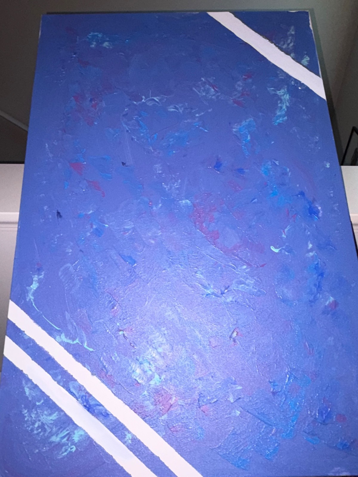 painting on canvas original. 24×36 canvas with blue, purple, teal and white