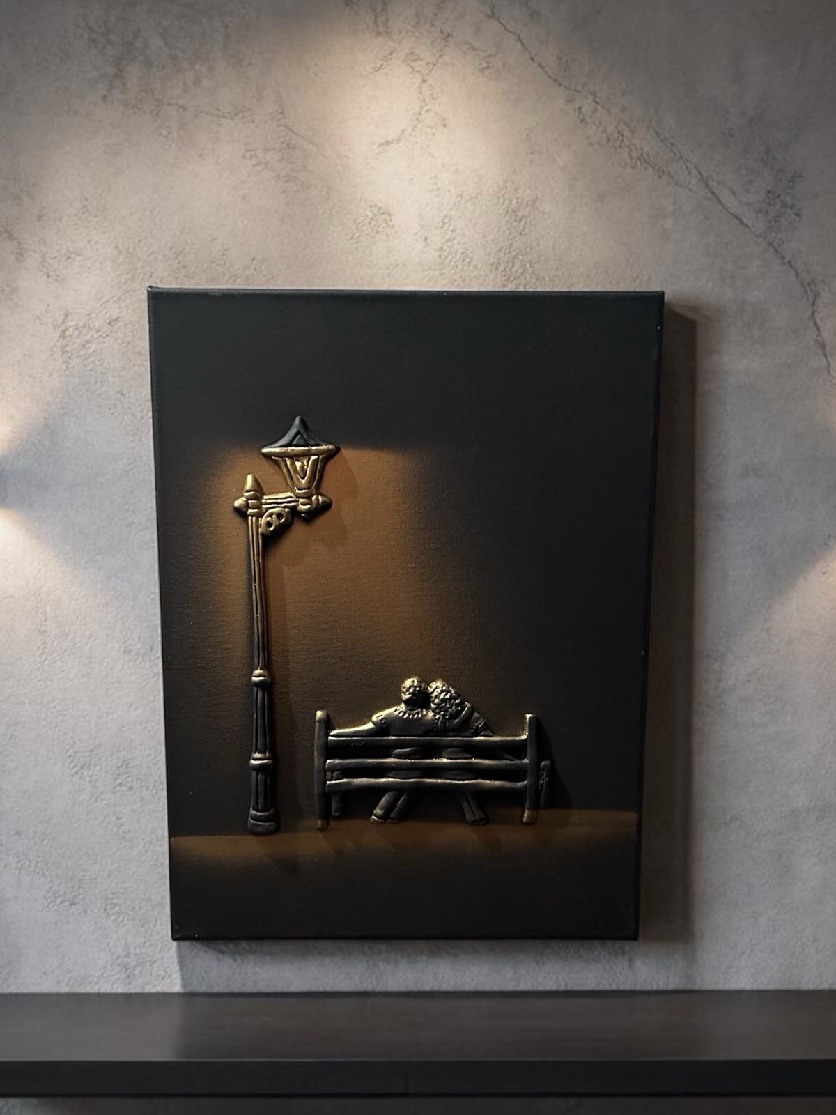 Romantic 3D Painting Couple on Bench Under The Streetlight