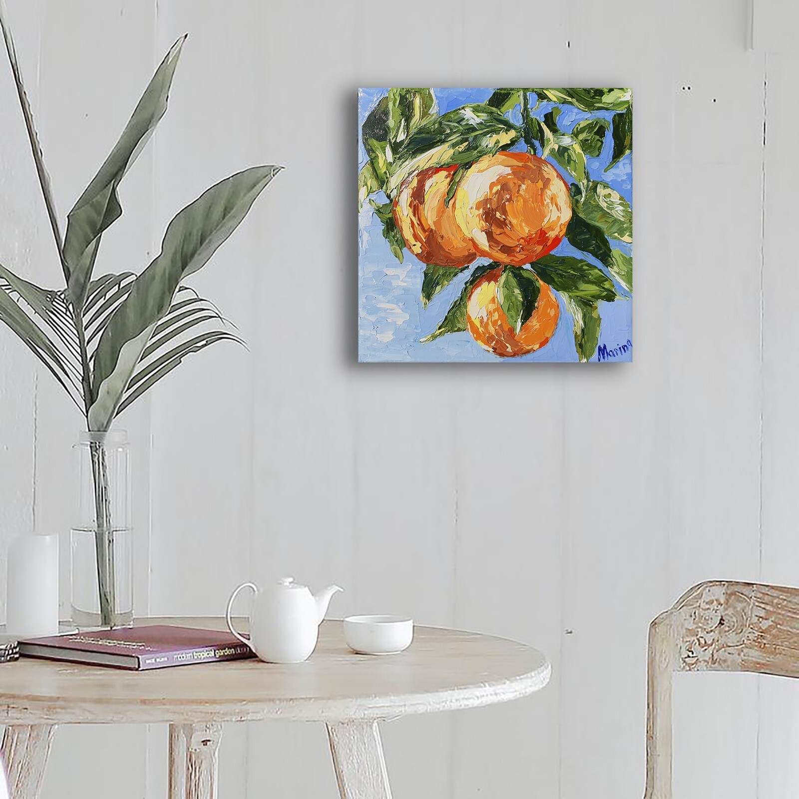 Orange Painting Tree Branch Original Art Citrus Fruit Still Life Small Vegetable