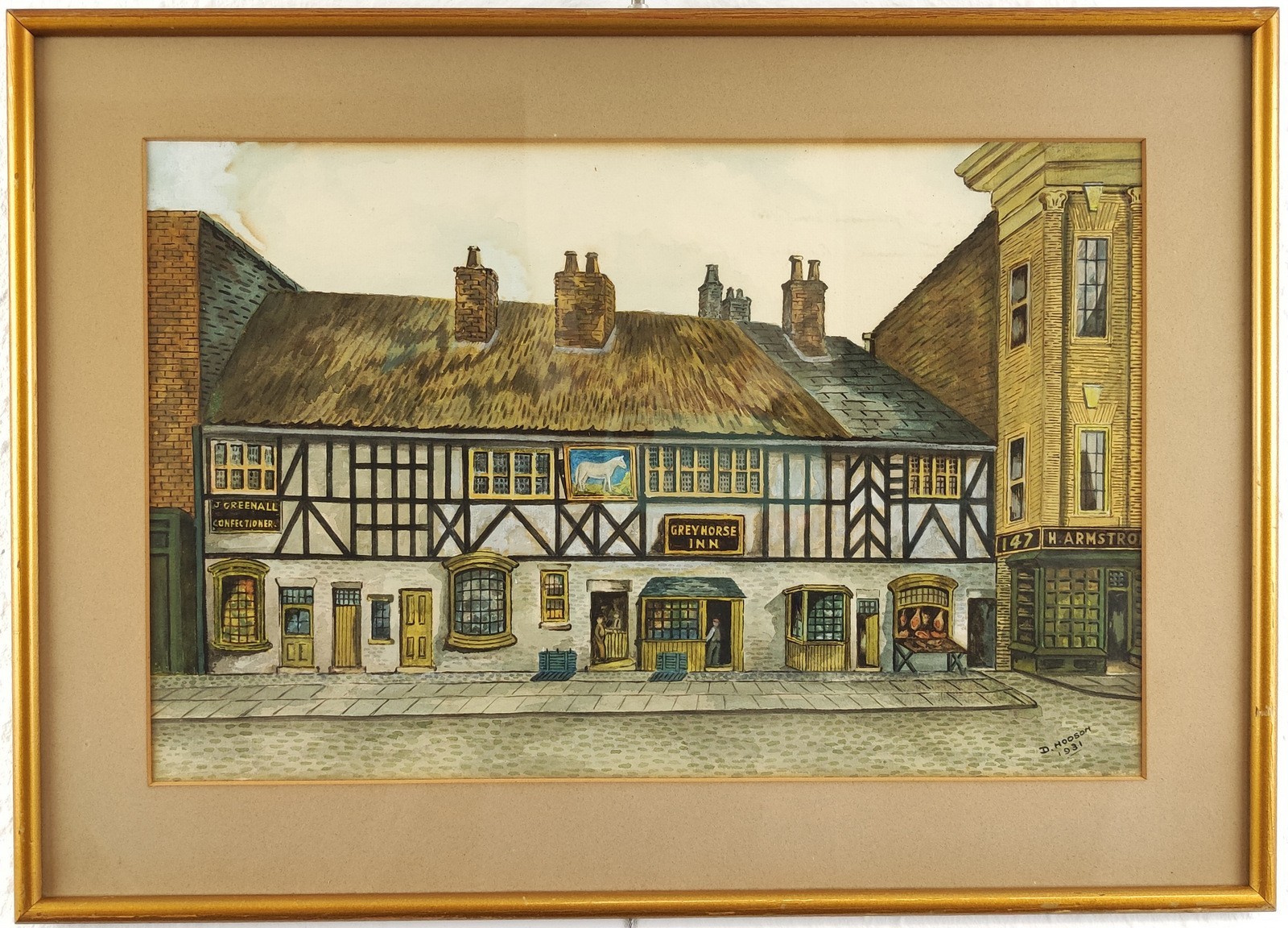 GREY HORSE INN PRESTON CHURCH STREET – ORIGINAL SIGNED 1931 WATERCOLOUR PAINTING