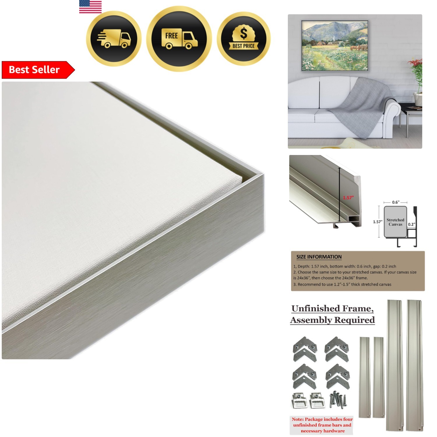 Canvas Frame for 24×30 Oil Paintings Art Prints Modern Metal Floater Frame Si…