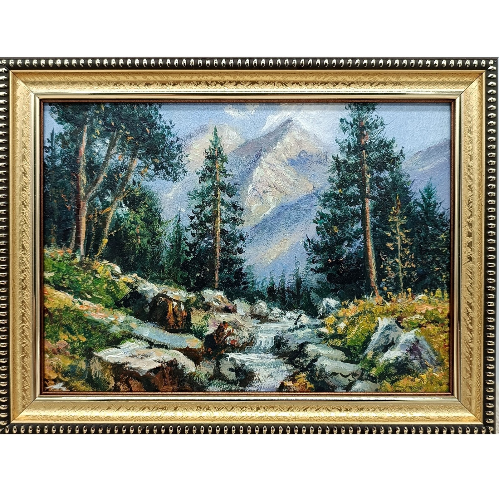 Summer nature Oil painting Original art Waterfall 5 x 7 inches