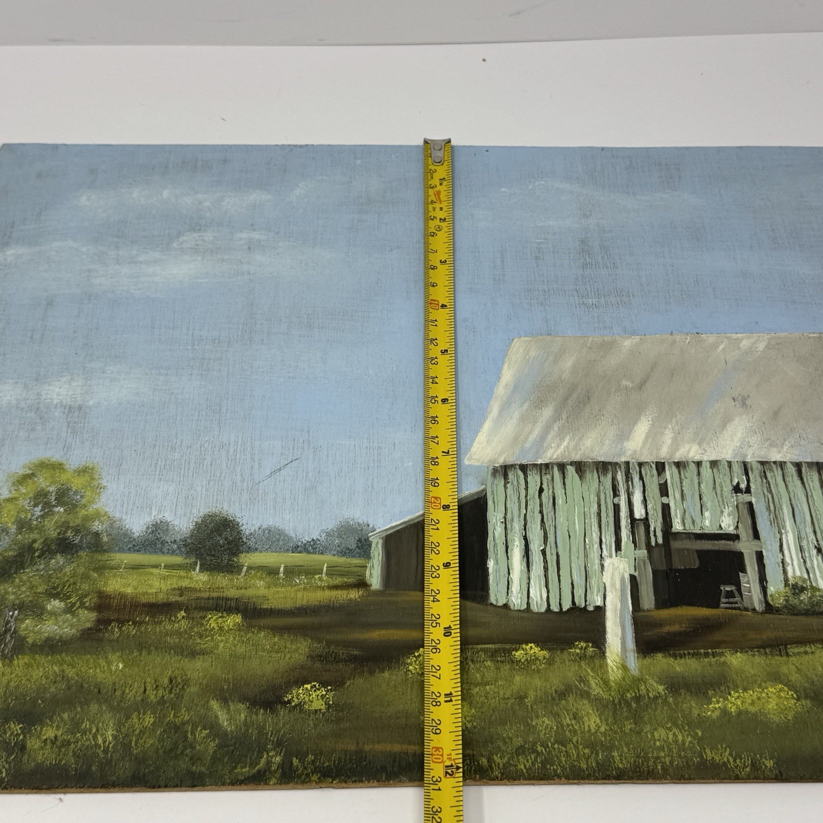 Vintage Oil Painting On Board Country Barn Landscape Signed 12” X 16” OOAK