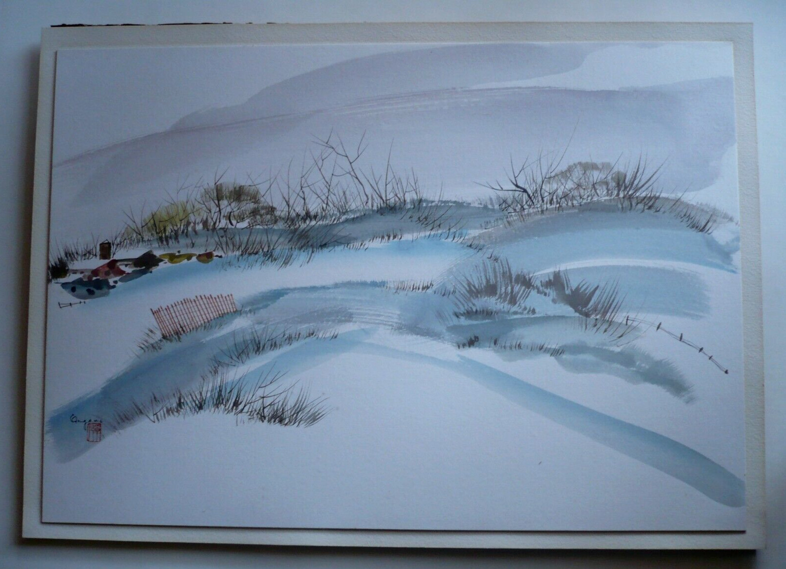 VICTOR ING, LISTED ILLINOIS CHINA LANDSCAPE WATERCOLOR SIGNED VINTAGE PAINTING