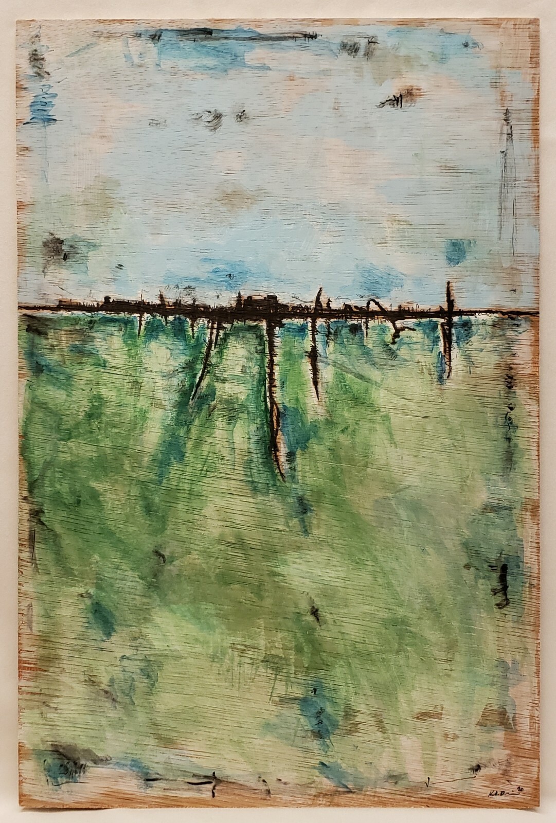 Original Abstract Modern Minimal Landscape Painting On Wood Panel By K.A.Davis