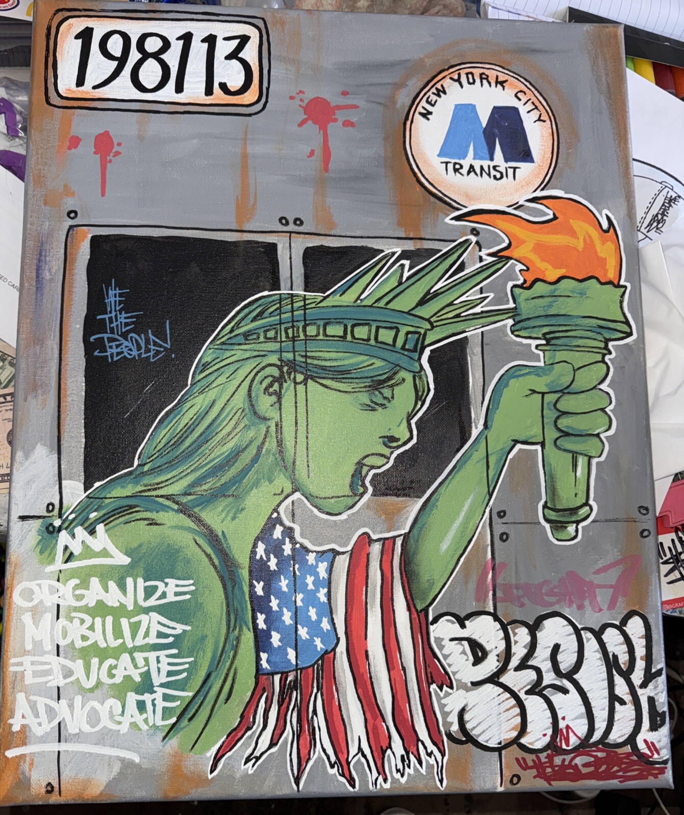 16 x 20 shortie canvas graffiti Transit Statue Of Liberty NYC Subway Train