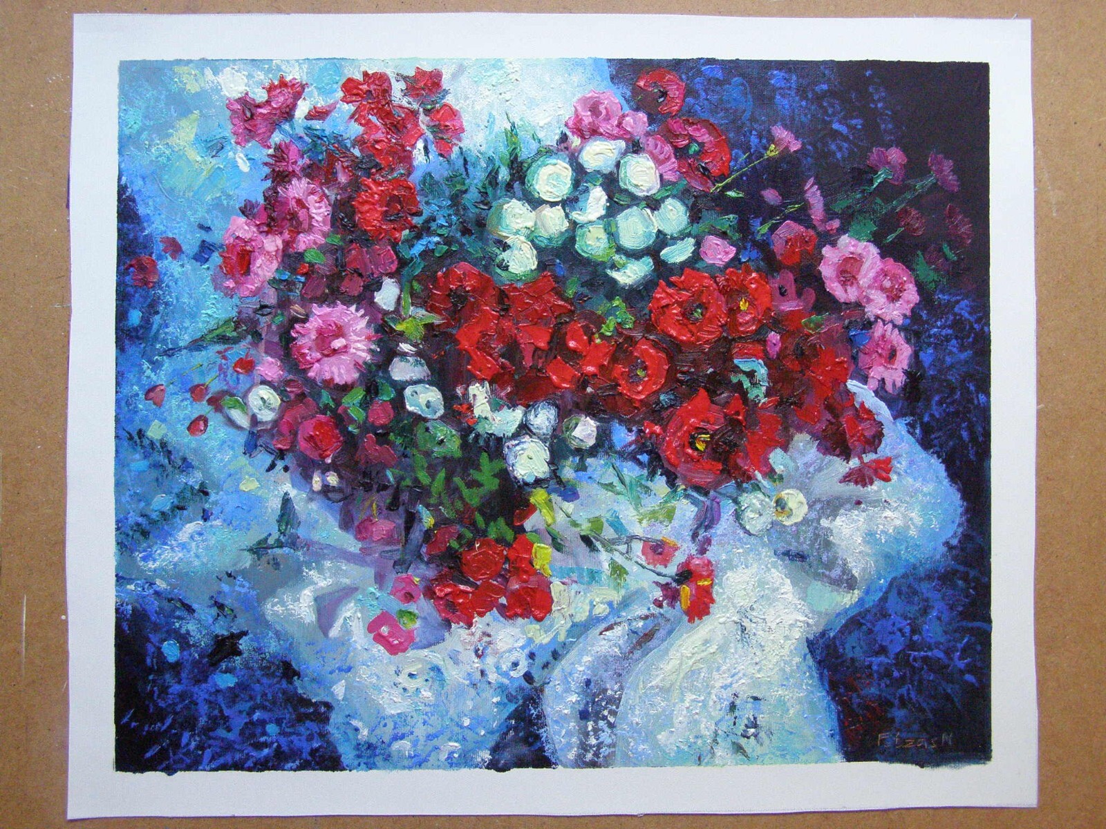 CHRYSANTHEMUM ASTER Flowers Original Oil Stretched Painting Art By Artist