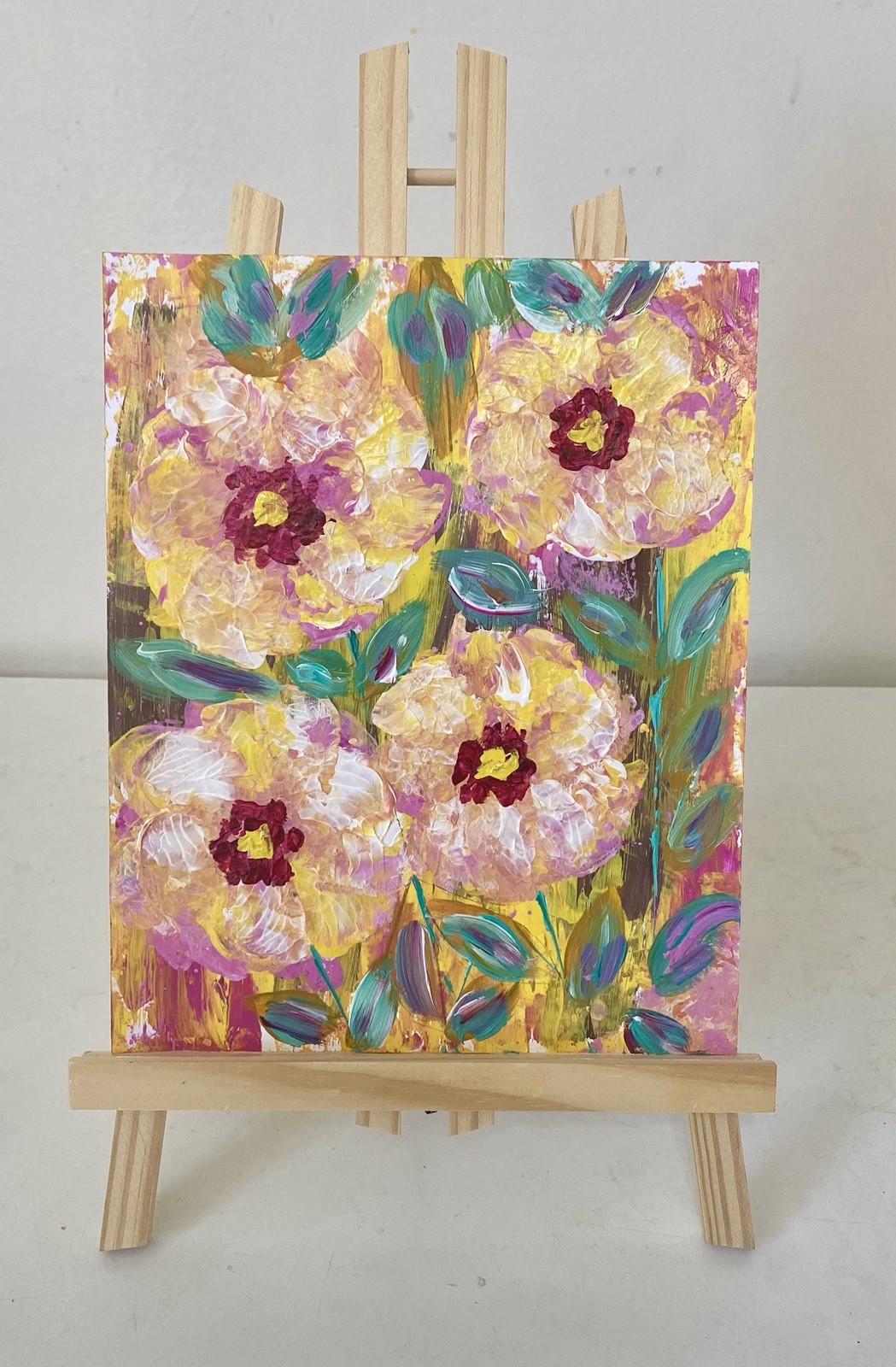 Flowering. Original Acrylic Painting on Cardboard