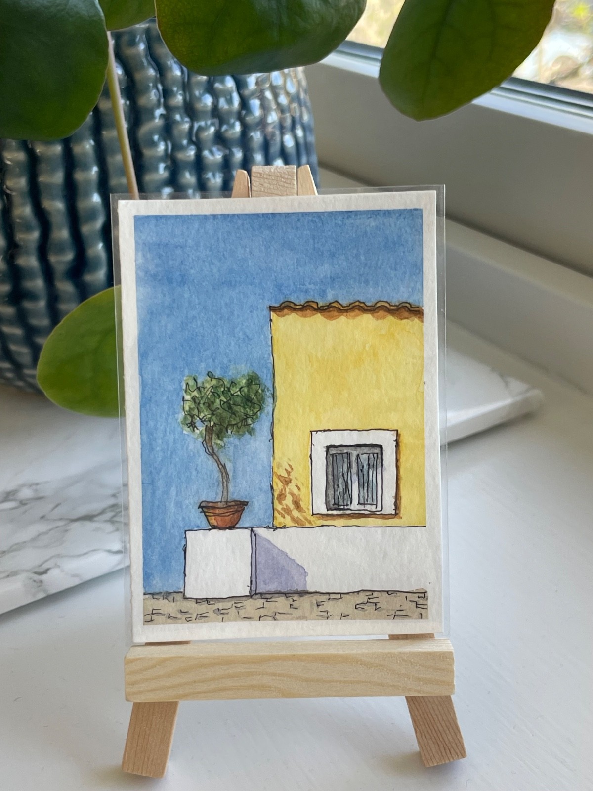 ACEO original Watercolor house Art Card by alva Josefsson cottage buildings cute