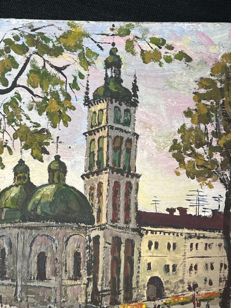 Old Lviv, Ukraine Art Cityscape Landscape Dormition Church Oil Painting Signed