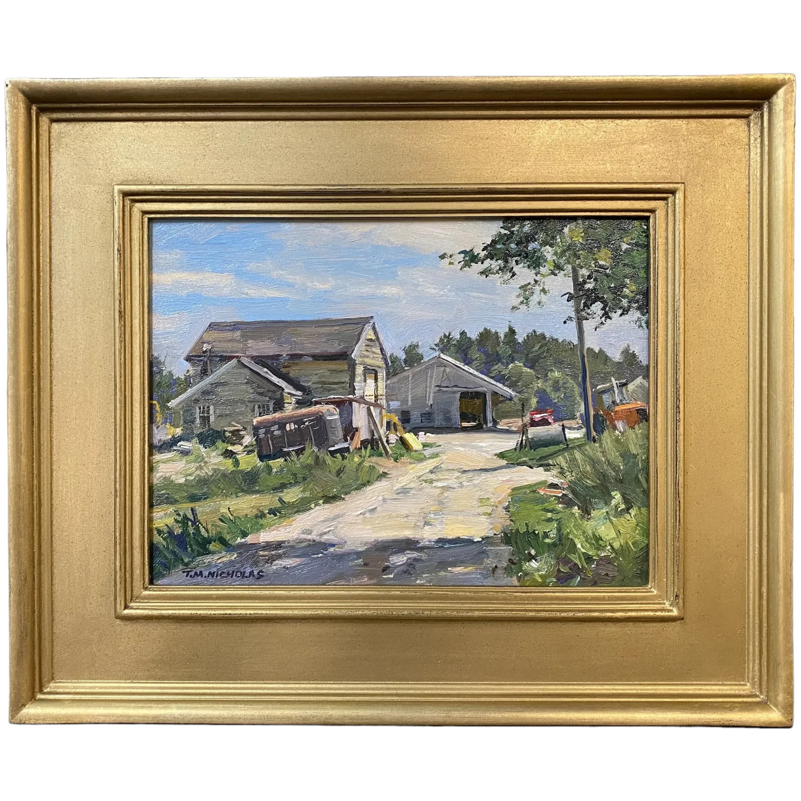 T.M. Nicholas Impressionist New England Landscape Oil Painting, N.H. Farm