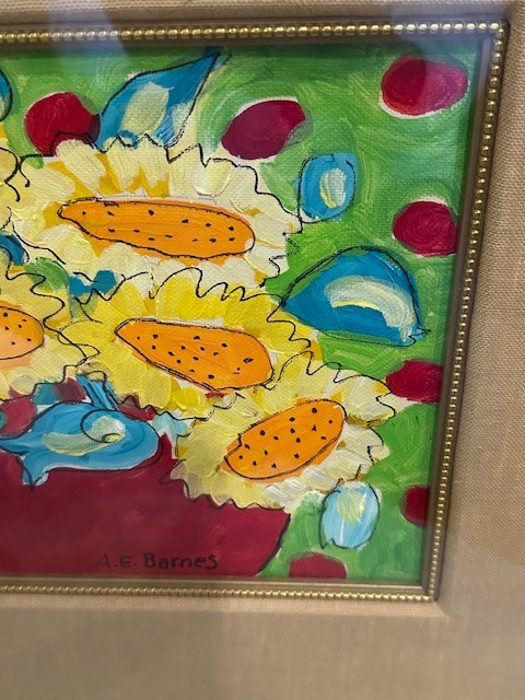 A.E. Barnes Original Art Painting Colorful Still Life Sunflowers Signed Framed