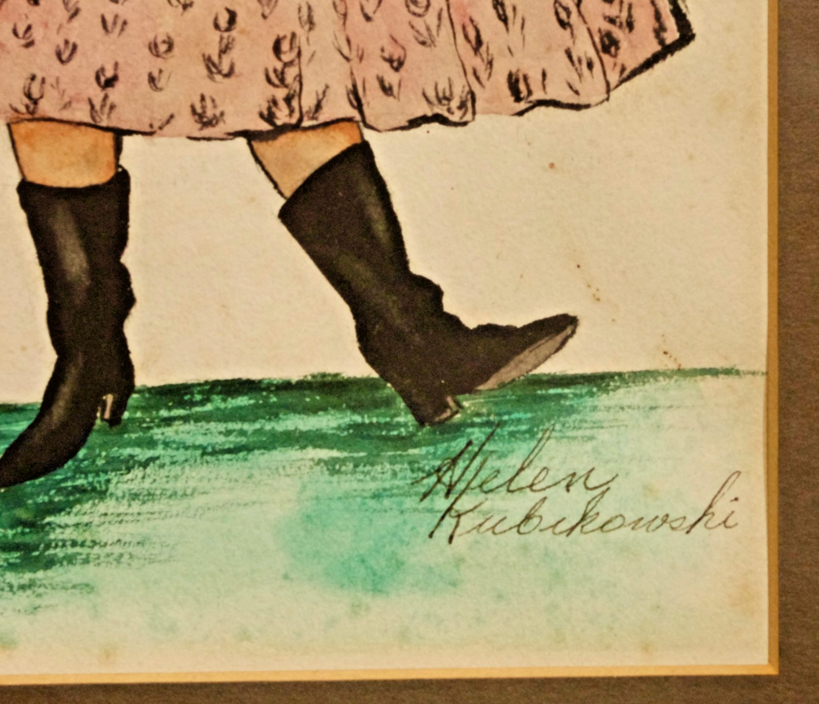 Watercolor- Framed Signed- Helen Kubikoski Polish Folk Dance Kujawiak Vintage
