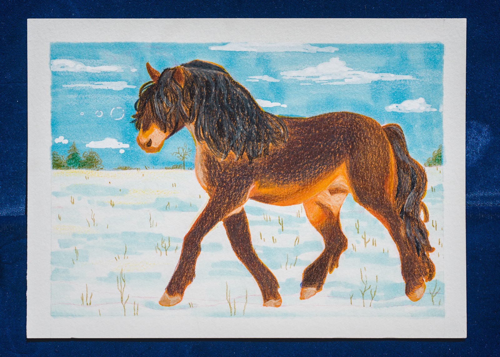 Original Painting, Brown Horse, Marker Colored Pencil Gouache, by thebeebofiles