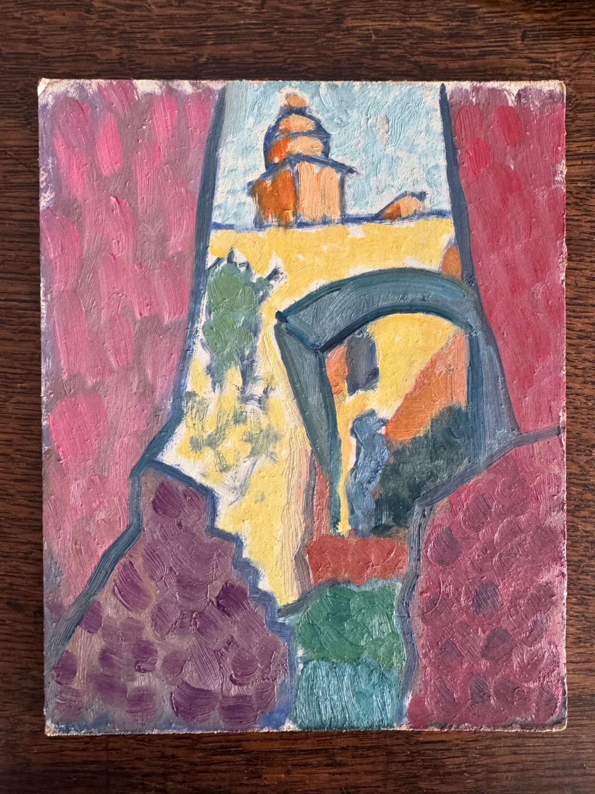 Vintage Acrylic Board Painting Landscape Spanish Village 8×10 Peter Feldman
