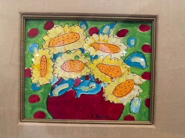 A.E. Barnes Original Art Painting Colorful Still Life Sunflowers Signed Framed
