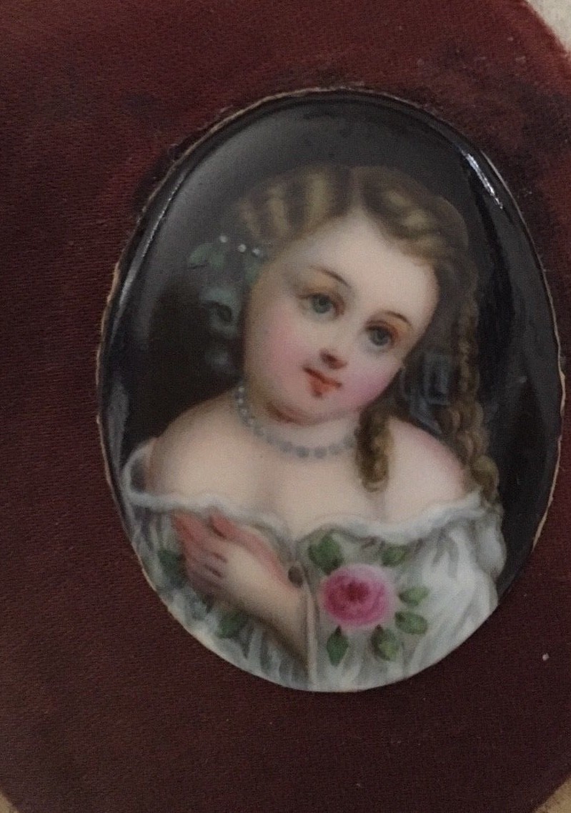 Antique Viintage Victorian Girl Beautiful Child Miniature on Porcelain,
