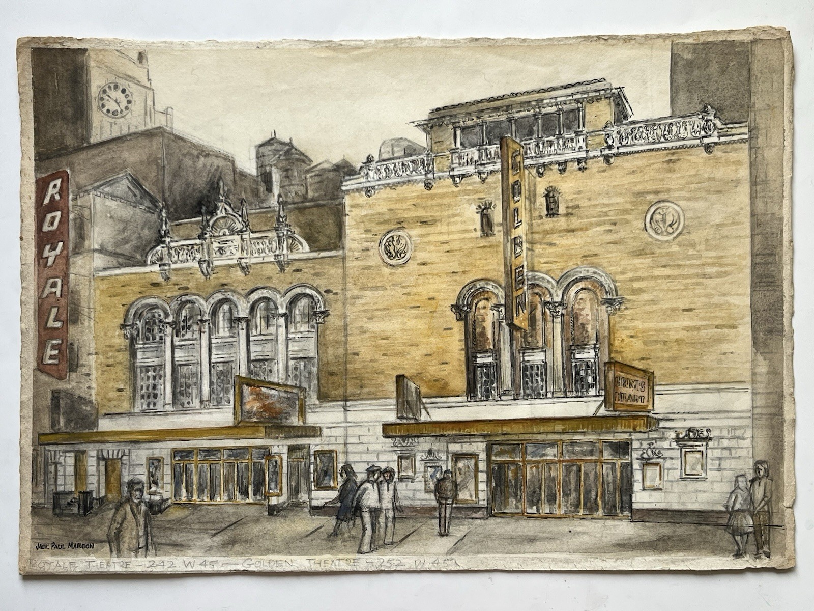 70s 80s New York City NYC Street Scene Painting Royale Golden Theatre Broadway