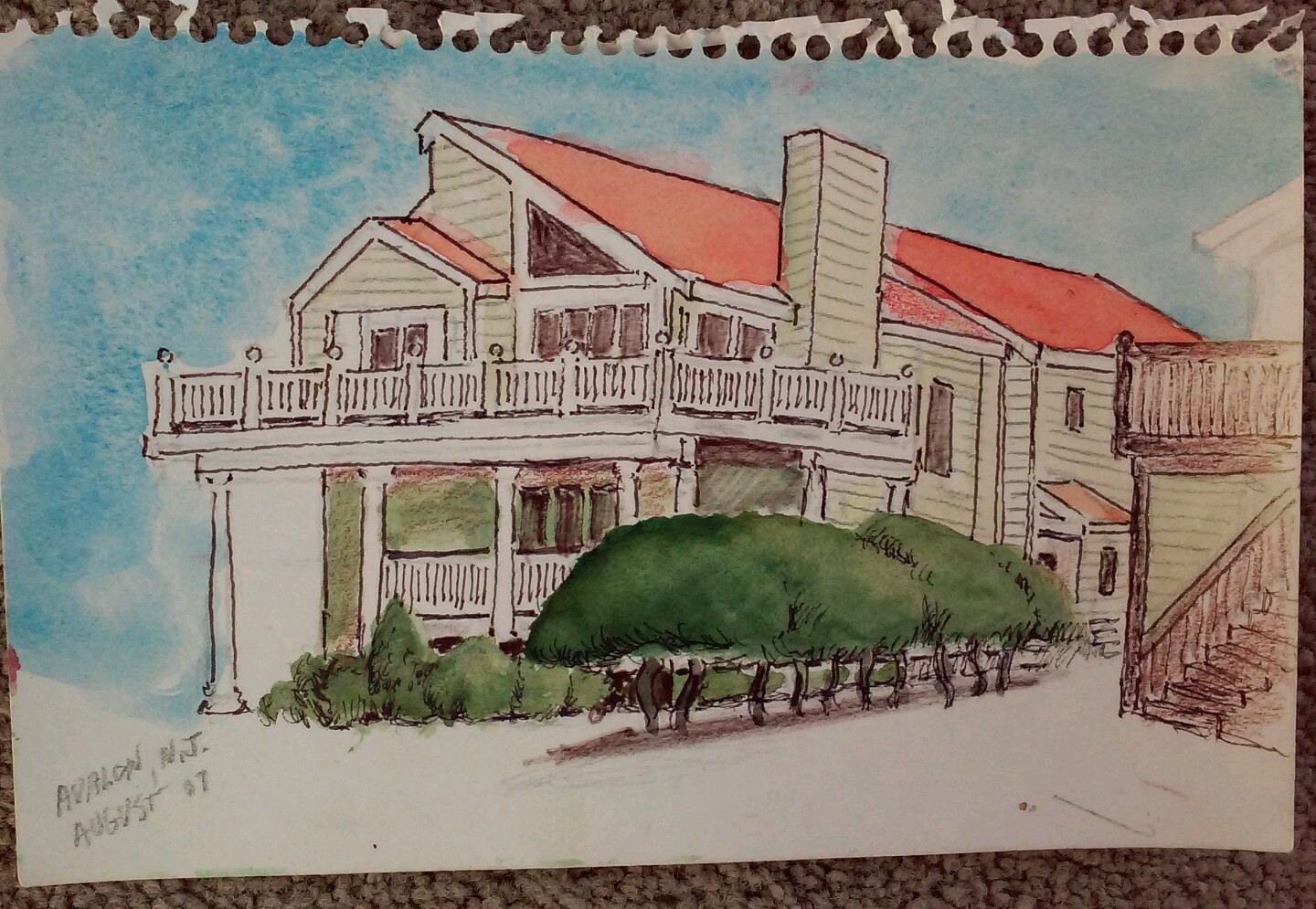 Original ’07 Watercolor Stuart Jones Avalon New Jersey House Portrait