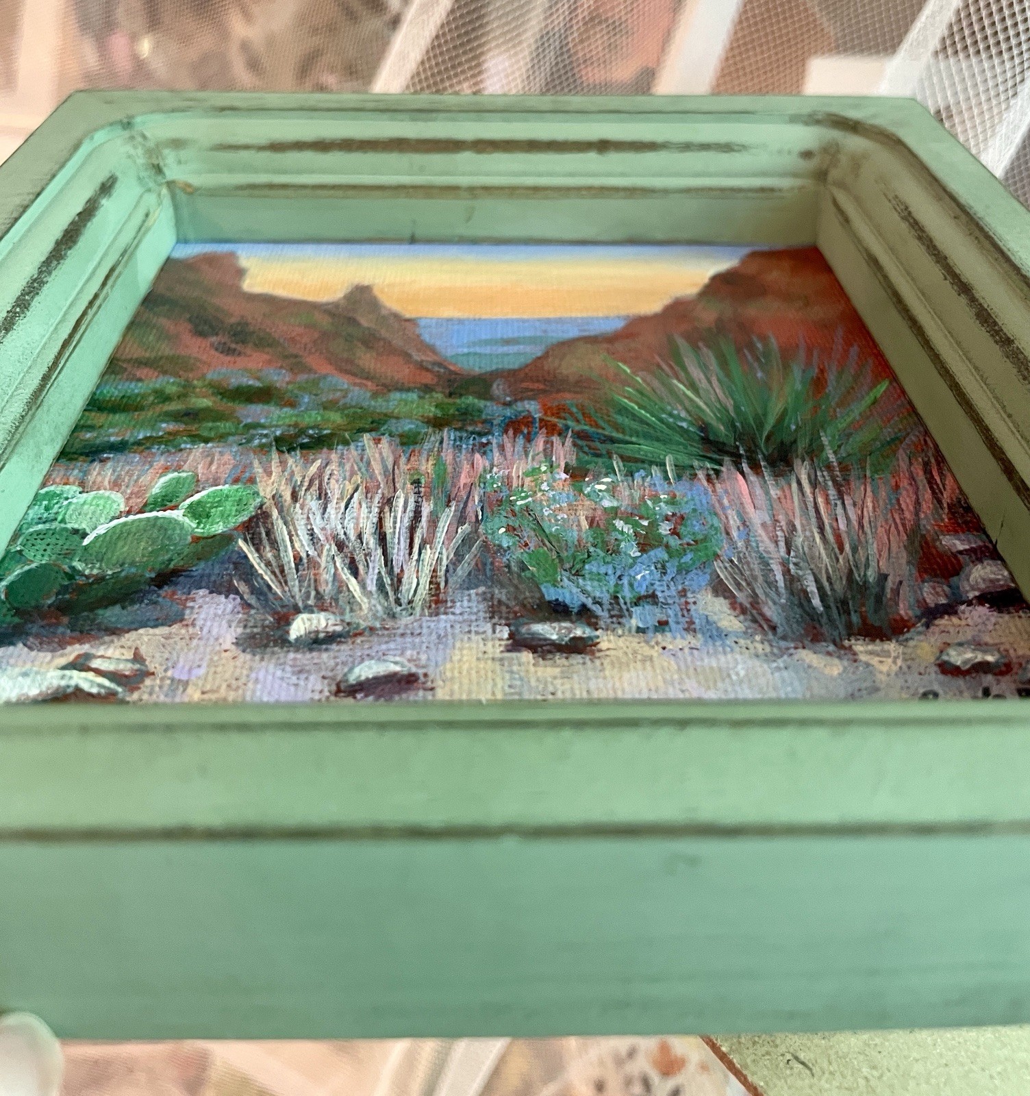 Big Bend Desert Sunset Original Acrylic Landscape Painting 5×5 Southwestern Art