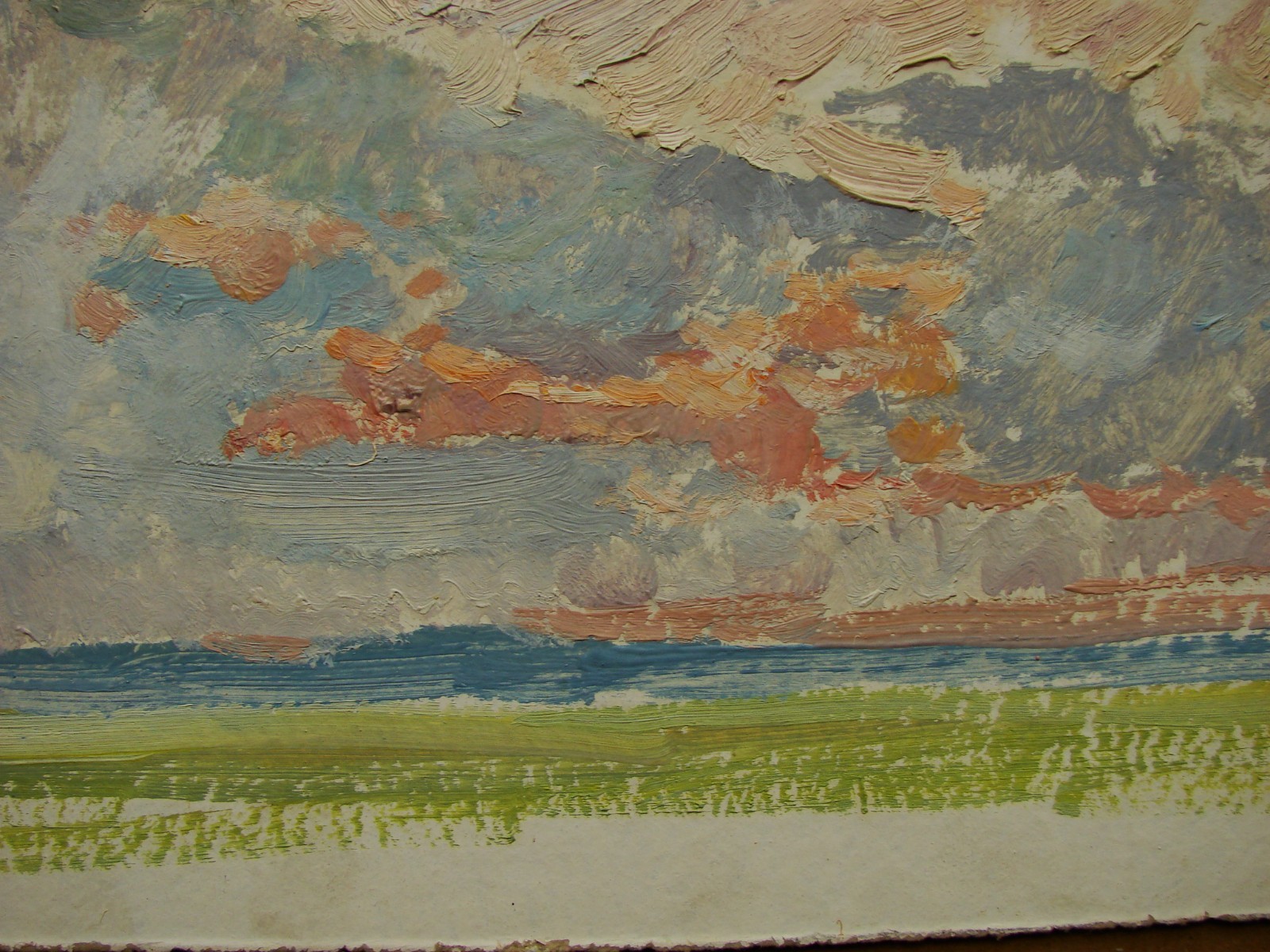 Ukrainian Soviet Oil Painting impressionism river panorama horizon sky sunrise