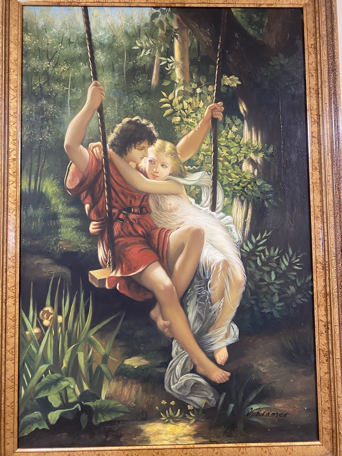 The Swing (Springtime) Oil Canvas Painting 19th Century