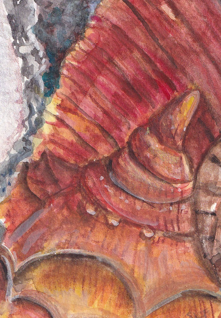 Original ACEO Oyster & Seashells on Beach Watercolor Painting – Mini Ocean Art