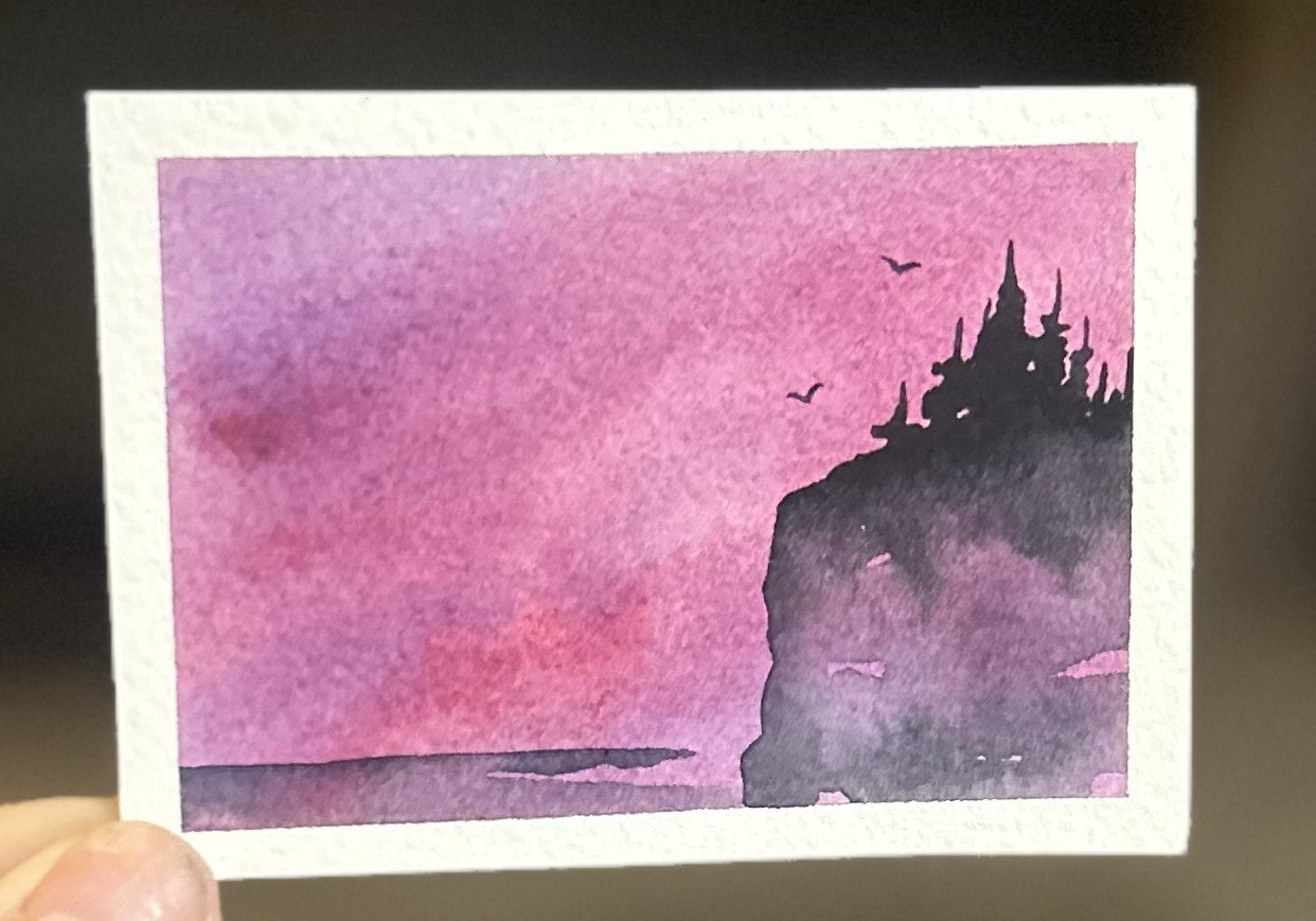 ACEO Lake Superior Original Landscape Watercolor Painting By Sasha Lehto