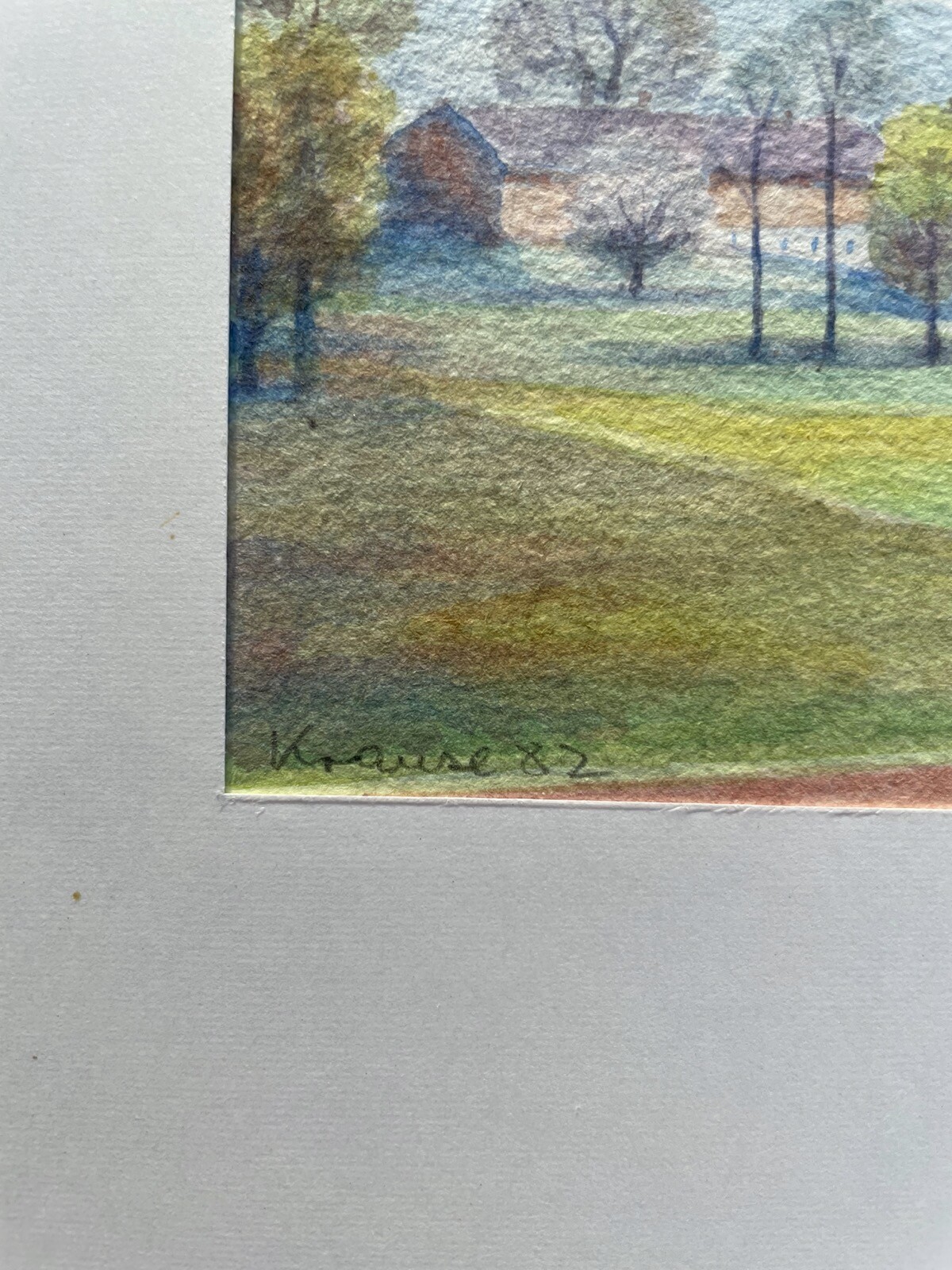 DEUTSCHER MALER SOMMERLANDSCHAFT MIT KLEINEM DORF AQUARELL KRAUSE 1982