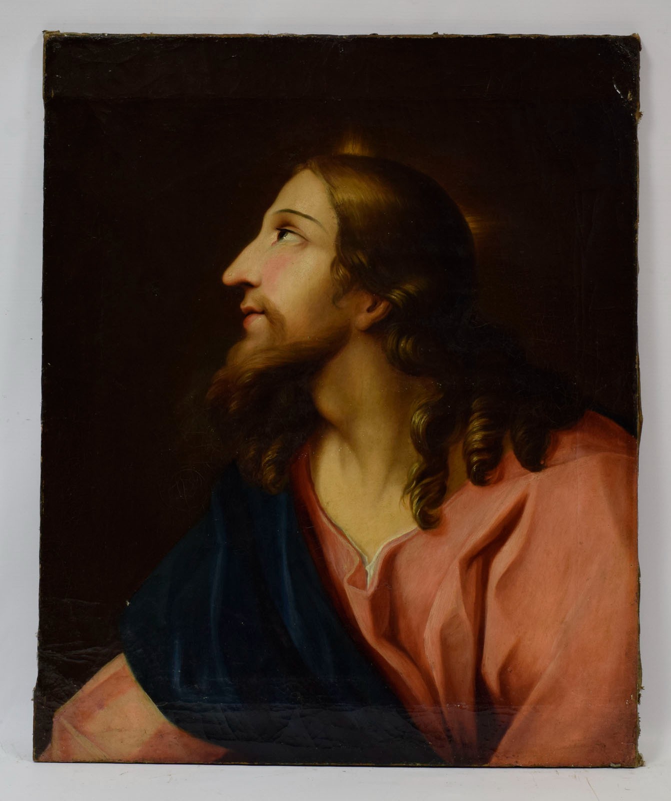 Ca 1800–1850. Old painting, after the tradition of Raphael, “Christ» oil.