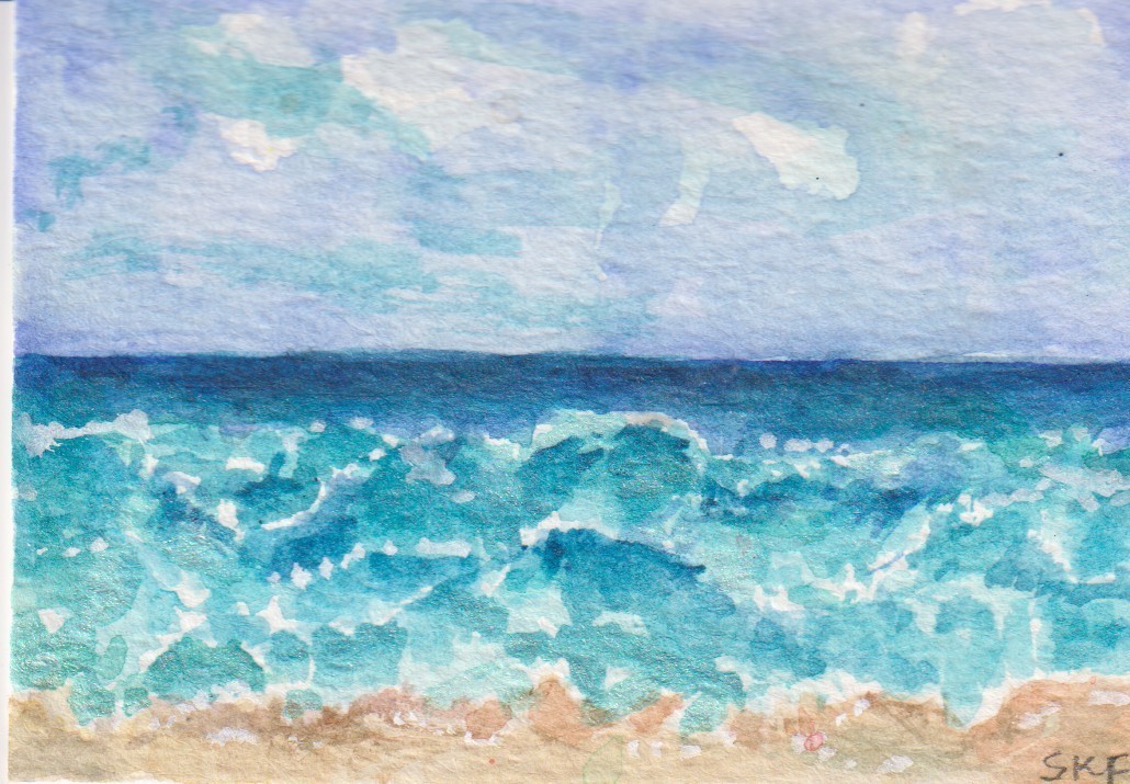 Original ACEO art Seascape, Ocean, Beach View, Waves, Horizontal, Sharon Foster
