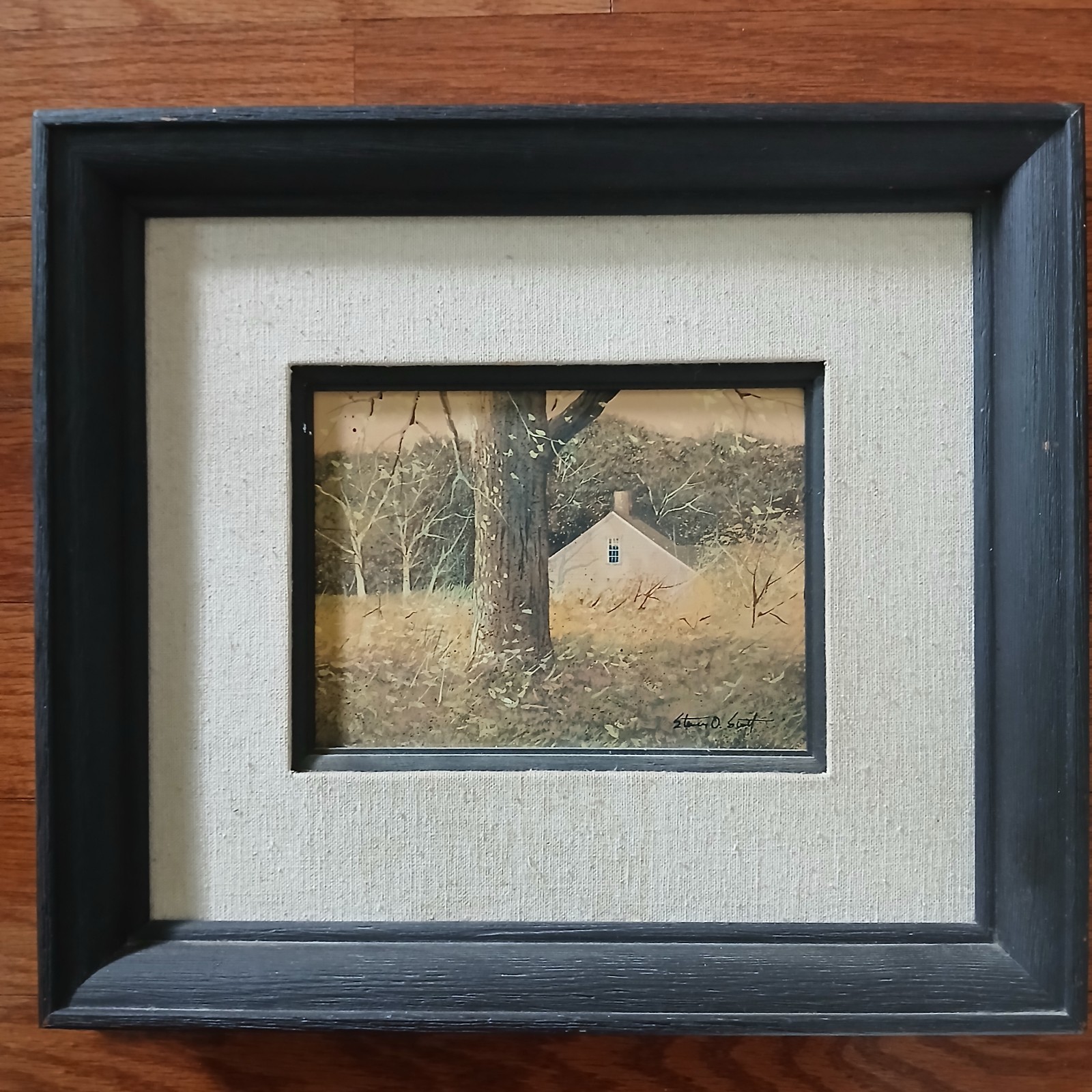 Steven O Scott Original Oil Painting Autumn Rural Landscape Cottage & Tree 7×5