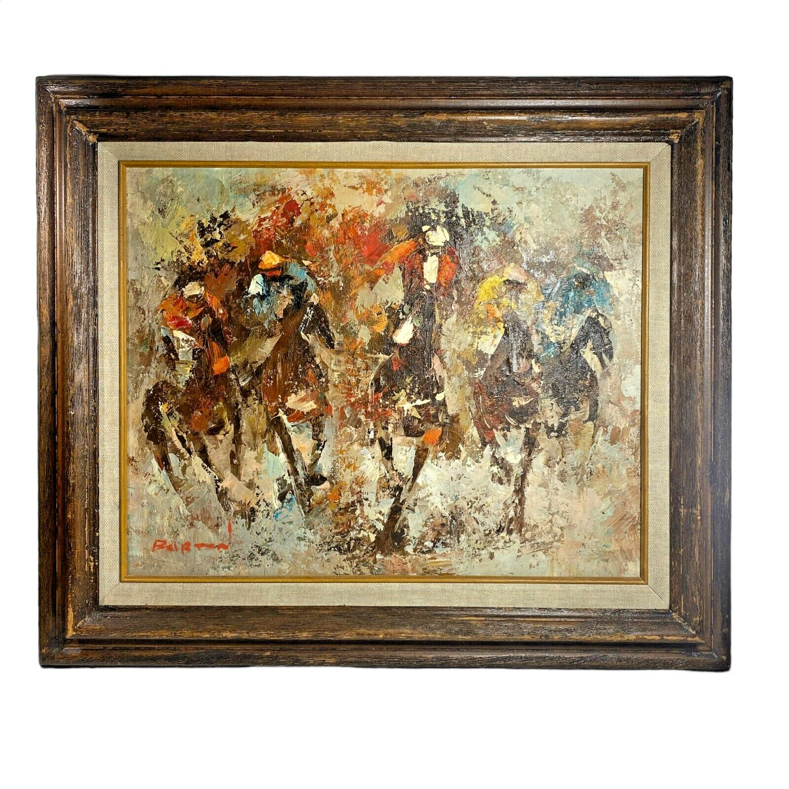 Oil Painting Edward Barton Horse Race Jockey Original Impasto Impressionism 20″