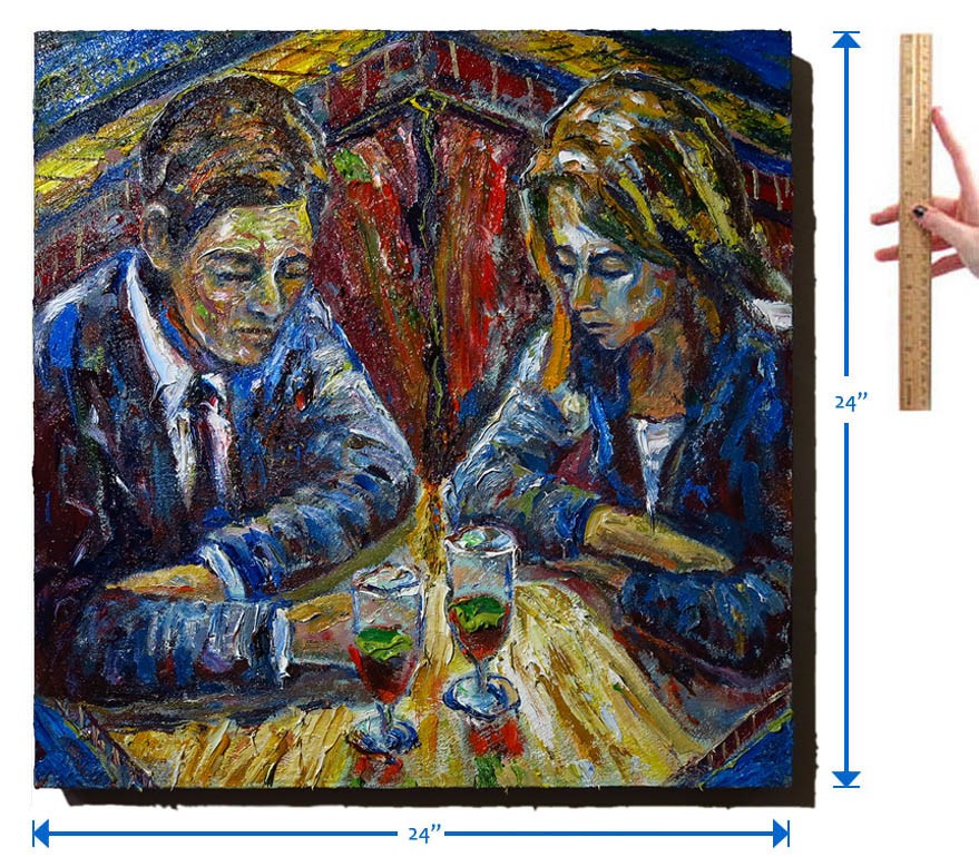 ORIGINAL OIL█PAINTING VINTAGE REALISM█ART SIGNED MAN LOVE MARRIAGE NR 24x24x1.5″