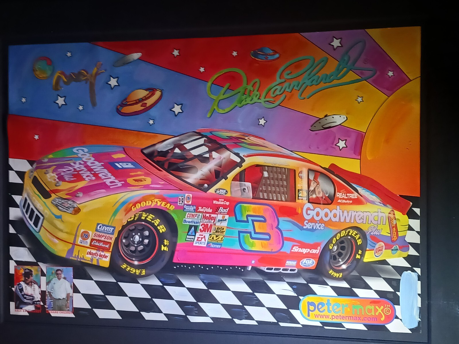 Peter Max 2000 Framed Nascar Dale Earnhardt-Litho & Acrylic- Mixed Media Signed