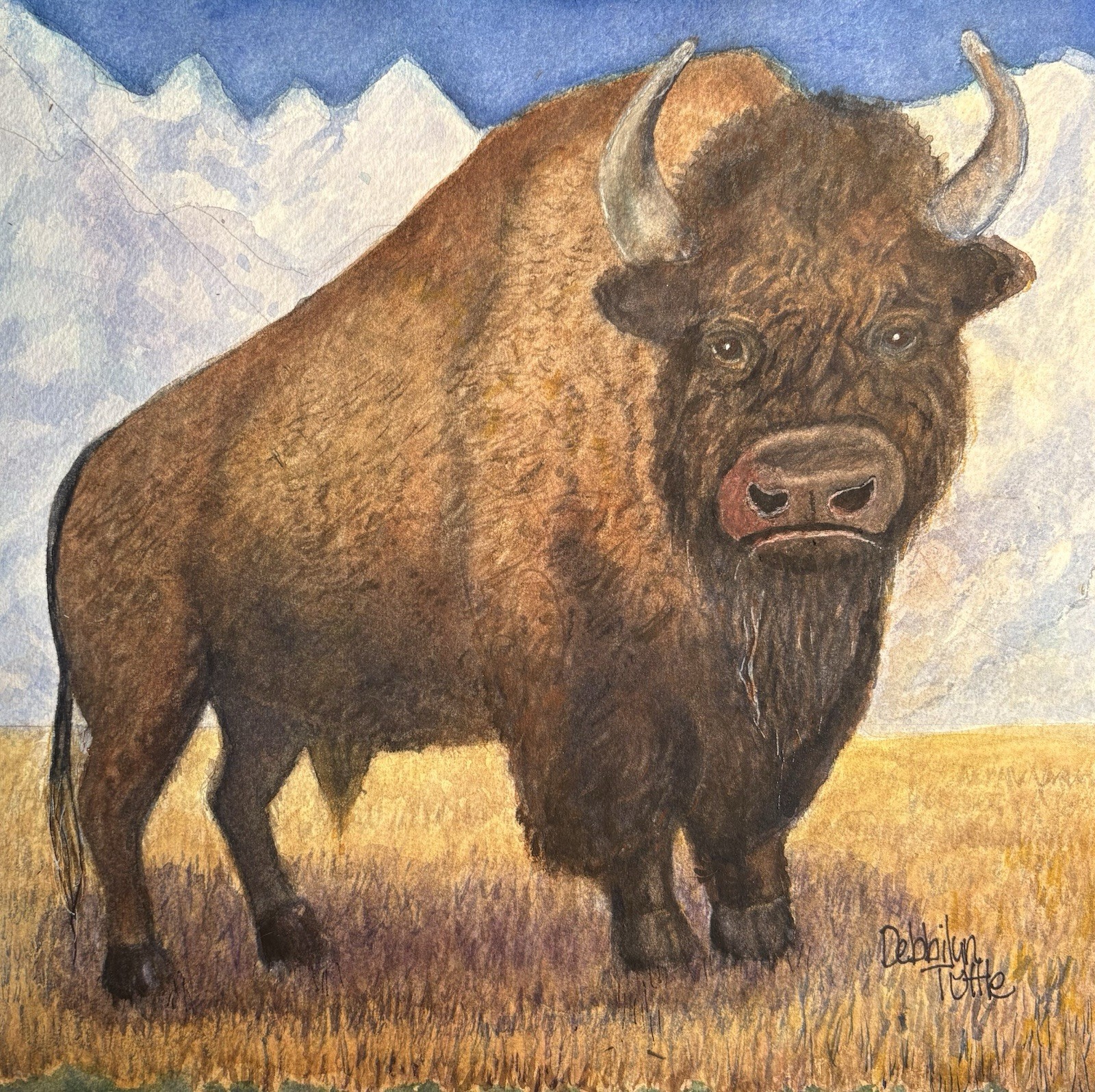 WATERCOLOR ORIGINAL 10×10 Yellowstone Western American Plains Art Rustic Cowboy